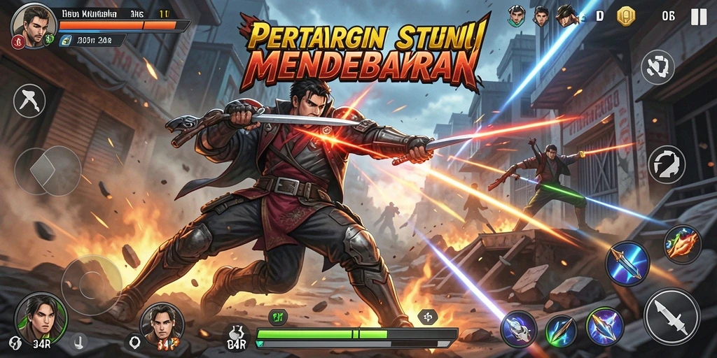 Screenshot gameplay 34R menampilkan aksi seru dalam pertarungan.