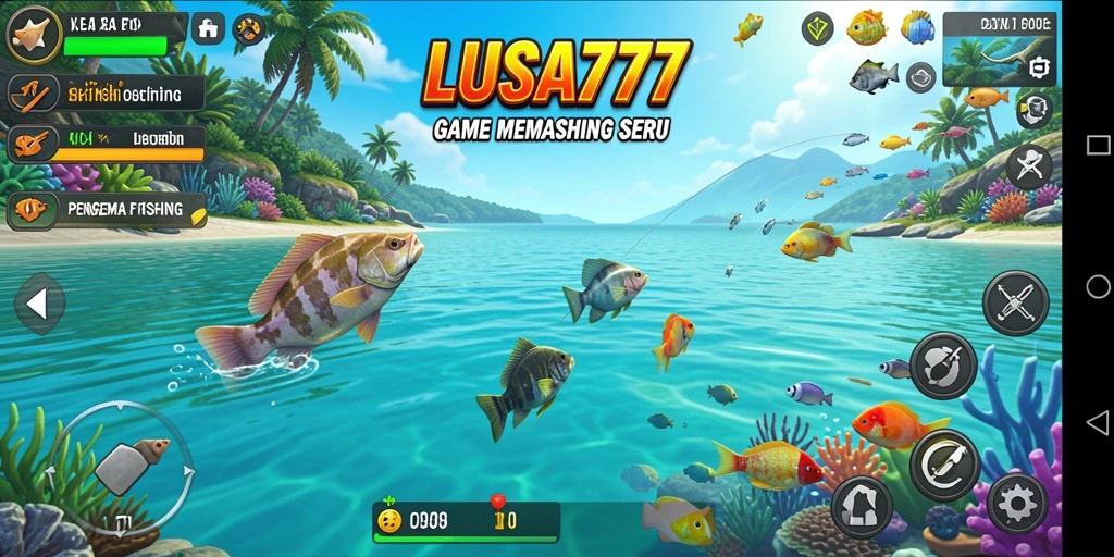 Tampilan gameplay LUSA777 yang realistis dan menawan saat memancing di laut.